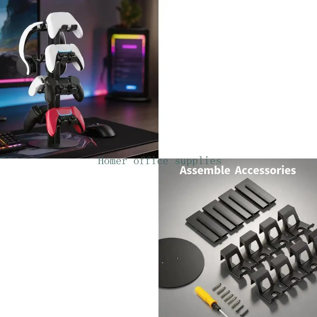K43B Metal Game Controller & Headphone Organiser Stand 4 Layer Heavy Duty Desktop Holder Large Capacity Suitable for P5/4