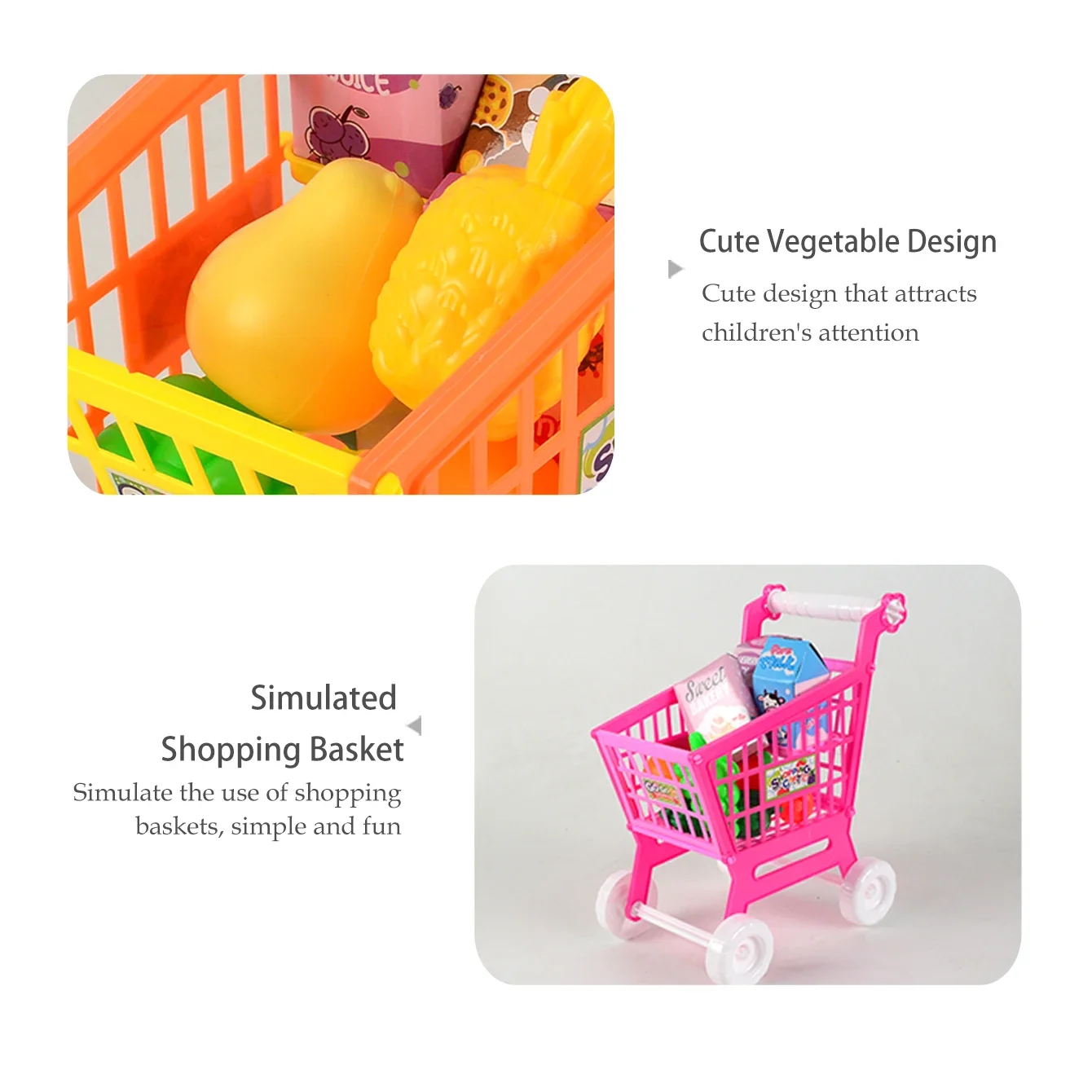Shopping Cart Toys Fruit Vegetables Trolley for Groceries Supermarket Playset Play Food Role Kitchen Store for 3+ Kids