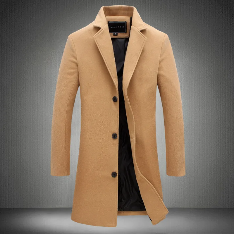 Fashionable Men's Woolen Coat Autumn Winter New Style Korean Version Slim Fit Medium Length Windbreaker Cotton 100% Youth Trend