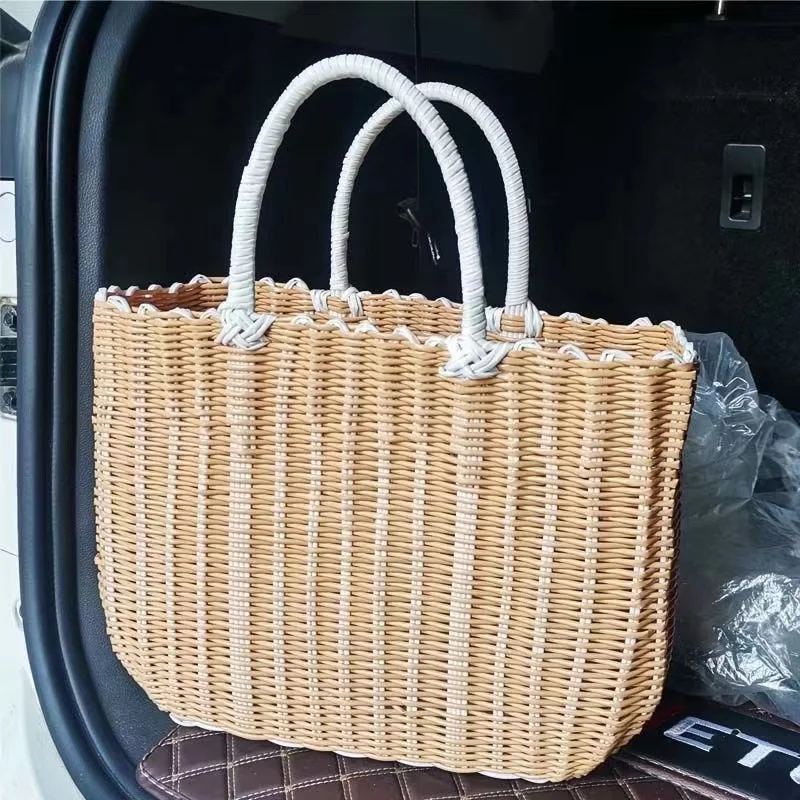 2023 Outdoor Picnic Basket Portable Plastic Woven Shopping Bag Large Capacity Fruit Vegetable Snack Storage Baske Outing Handbag