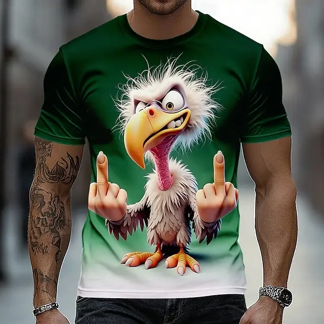 Lustiges, tierisch inspiriertes Sommer-T-Shirt mit 3D-Druck für Herren in Übergröße – schnell trocknend und atmungsaktiv, geeignet für den täglichen Gebrauch – Detail 4