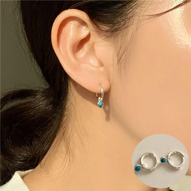 

100% 925 Sterling Silver Turquoise Geometric Earring for Women Girl Simple Fashion Design Jewelry Party Gift Dropshipping