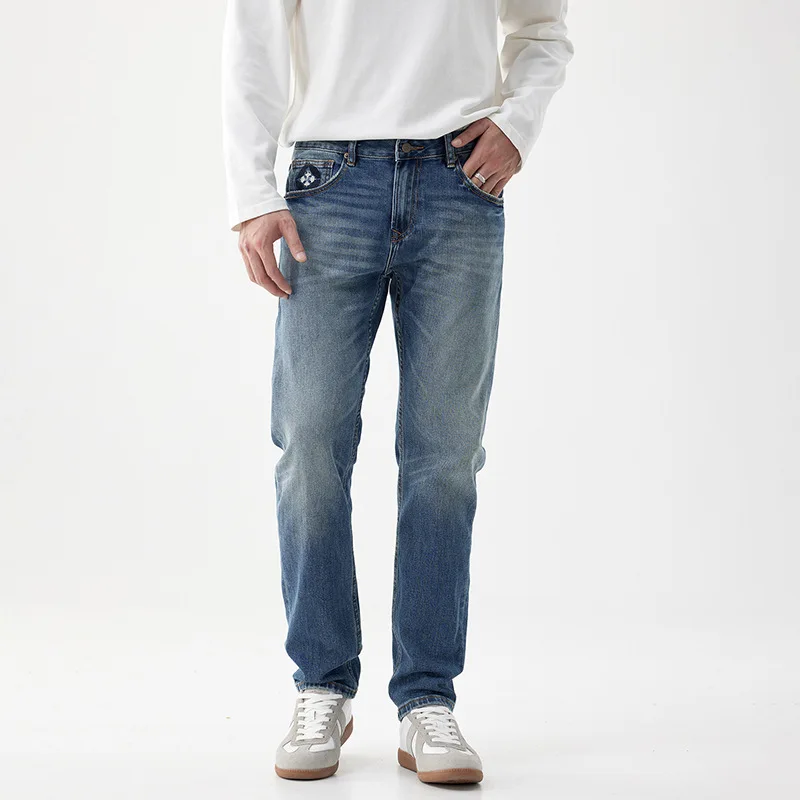 

Тяжелые мужские джинсы, осень-зима, новые эластичные прямые длинные брюки, крутые зауженные брюки в стиле ретро