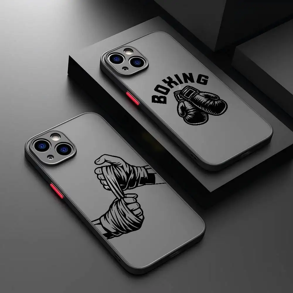 Coque antichoc translucide mate sur le thème du champion de boxe pour iPhone 16 15 14 Plus 13 12 11 Pro Max X XS MAX