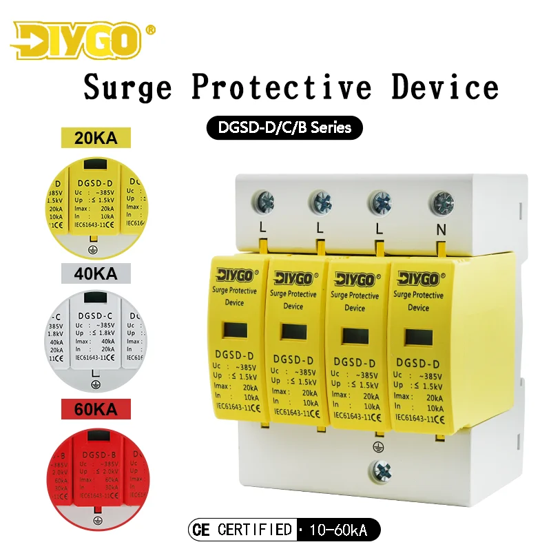 

AC 4P SPD 3P+N Защита от перенапряжения 10-20 20-40 30-60KA 385 В Дом Lightning Protevtor Солнечная фотоэлектрическая система низкого напряжения Din-рейка