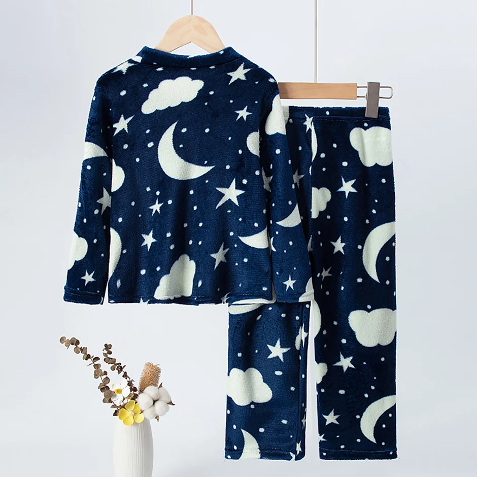2-teiliges Kinder-Herbst-/Winter-Flanell-Modedruck-Set für Mädchen, herzwarmendes Rundhals-Top, T-Shirt, weiche Fleece-Hose für Jungen – Detail 18