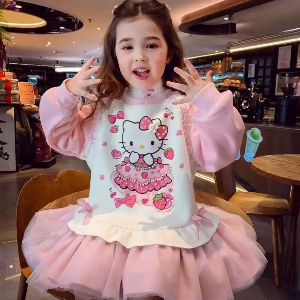 

Sanrio Hello Kitty Girls'autumn Winter Velvet Sweatshirt Cartoon Long-Sleeved Top Cartoon Western Style Princess Outer Wear Cute