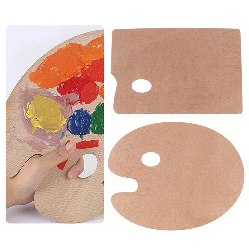 /ACR/Wooden Paint Palette With Thumb Hole Wood Painting Color Mixing Oval Square Oil Tray Watercolor Pallet