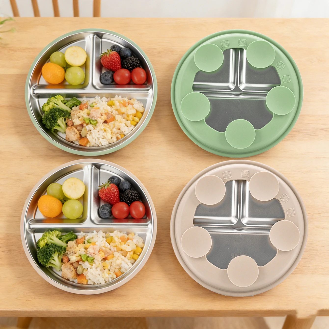 

Stainless Steel Baby Plate with Suction Cup, Divided Children's Plate with Removable Silicone Sleeve for Kids, Unbreakable