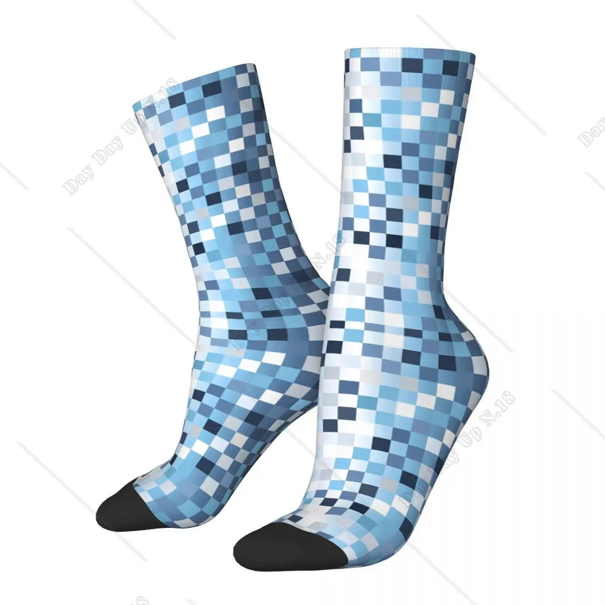 Pixel Blue and Navy Cool Men Women Gamr Socks Unisex Printed Funny Crew Sock Teens Boys Gift Holiday