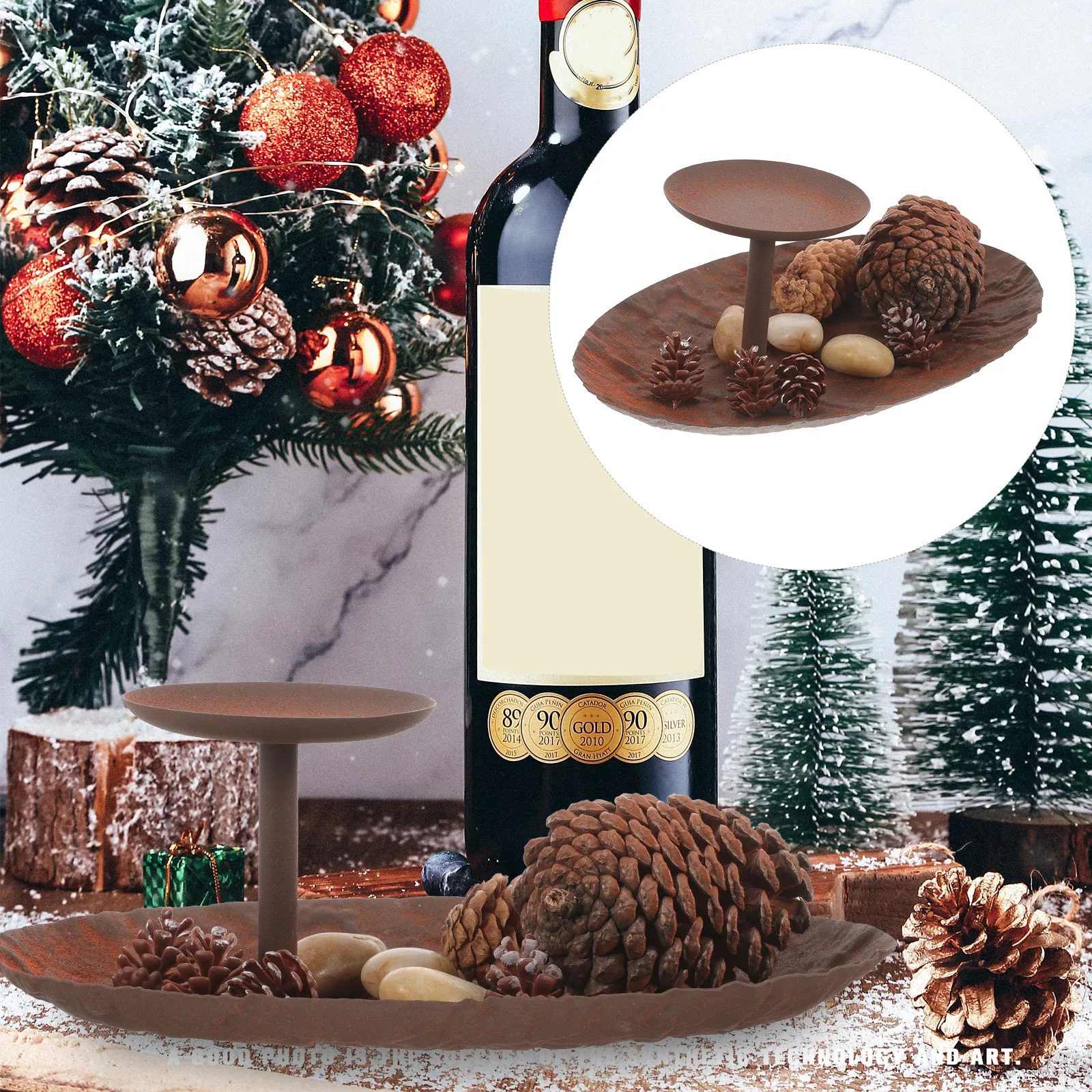 

1Set Christmas Holder Metal Vintage Style Pinecones Stones Decor for Table Centerpiece Home Bedroom Hotel Party