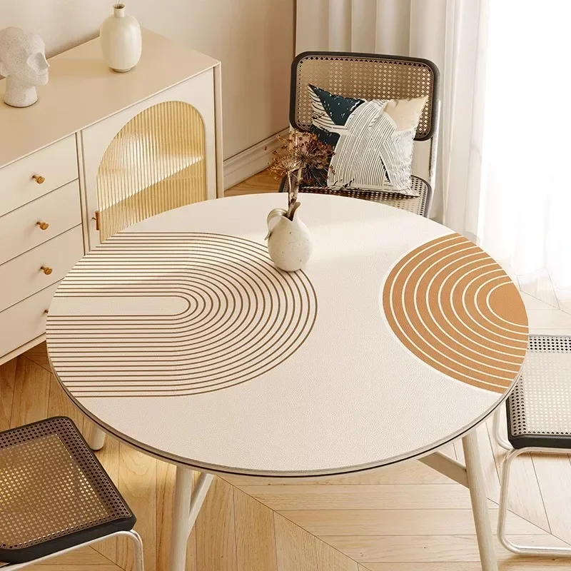 Nappe ronde imperméable en PVC, résistante à l\'huile, anti-brûlure, polymères de table à manger, style minimaliste japonais, décoration de la maison