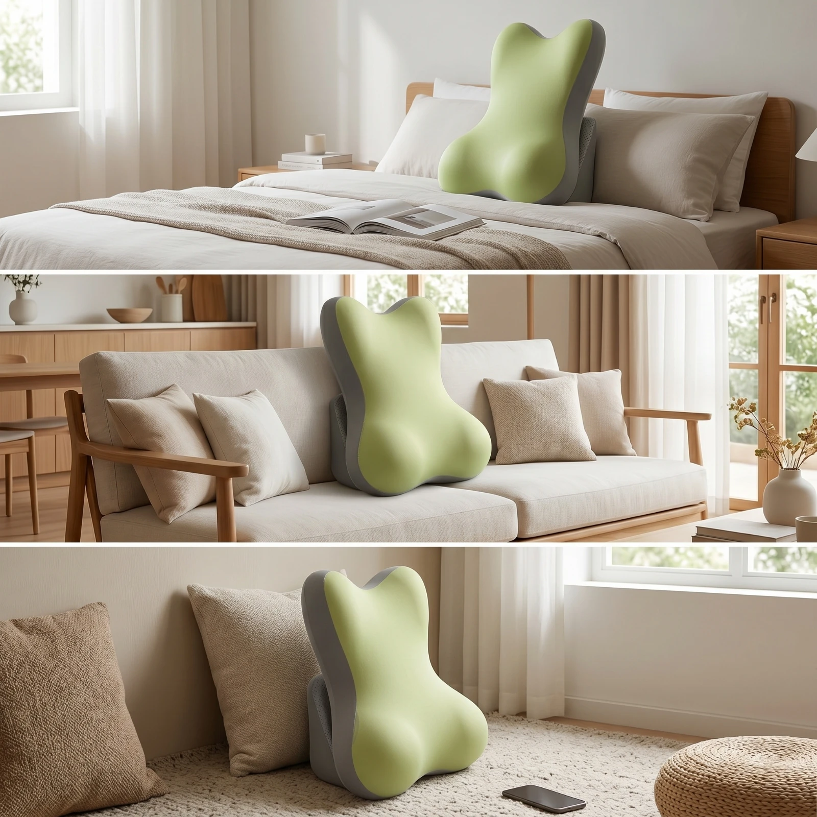 Bed Backrest Cushion Contoured Backrest with Ice Silk Memory Foam Pillow Cooling Bedding Breathable for Readers, Sofa, Dorm Room