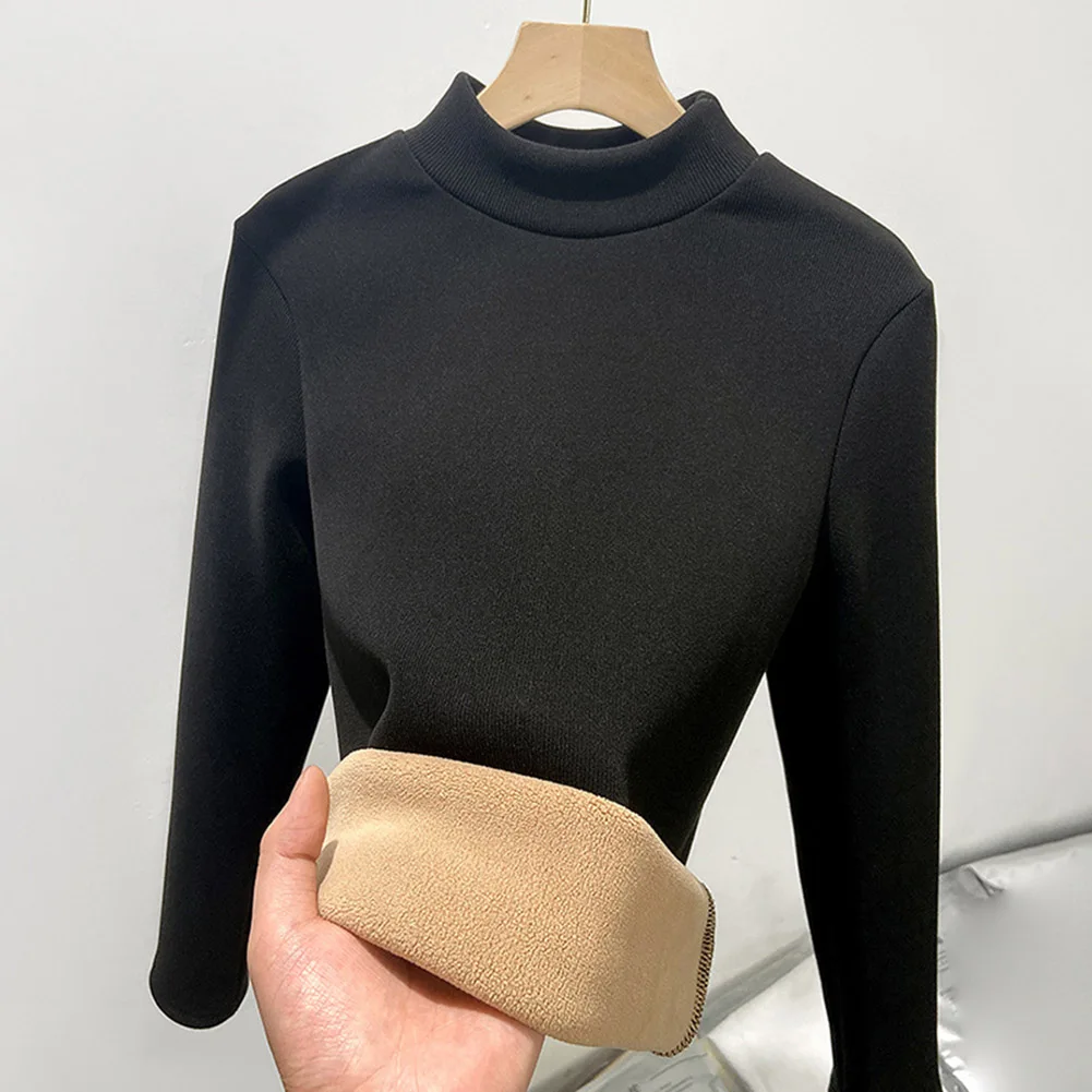 

Женская трикотажная флисовая рубашка с длинными рукавами и высоким воротником для повседневной и праздничной одежды весна-осень-зима