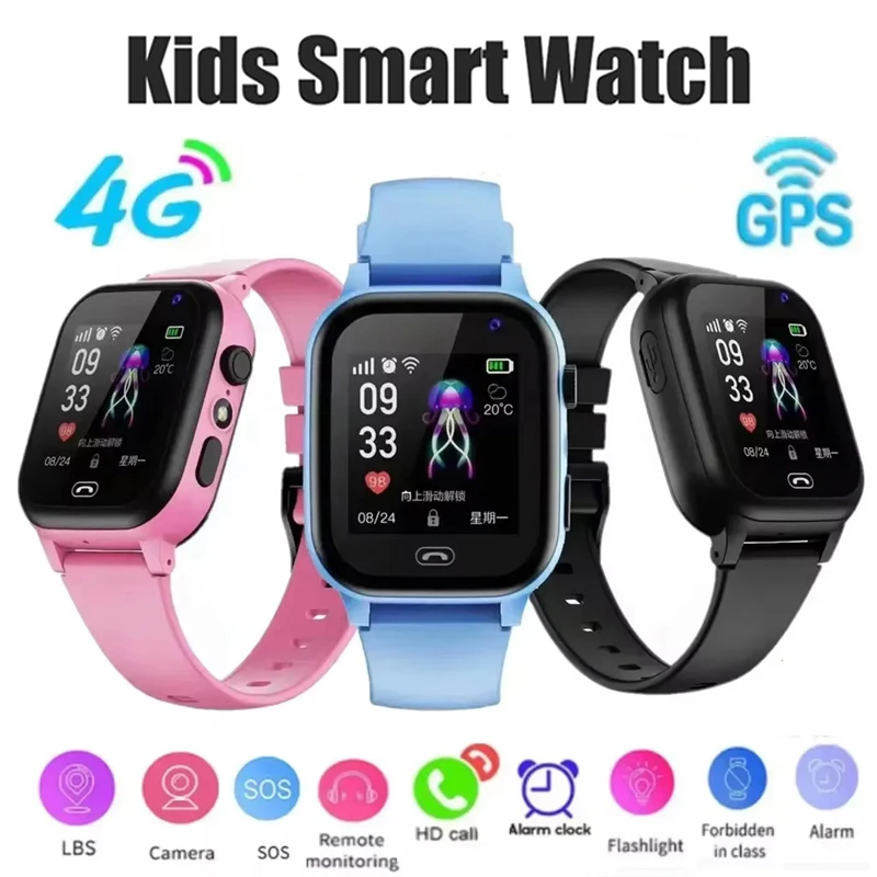 Crianças 4g relógio inteligente localização gps sos chamada de vídeo cartão sim crianças relógio inteligente câmera à prova dwaterproof água atualização relógio para meninos e meninas