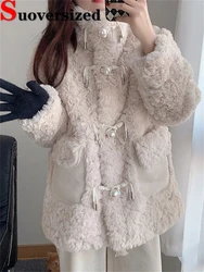 Thicken Lambwool Warm Faux Fur Jackets Stand Collar Korean Overcoat Fashion Winter Furry Jaqueta Hign Quality Luxury Women Coats