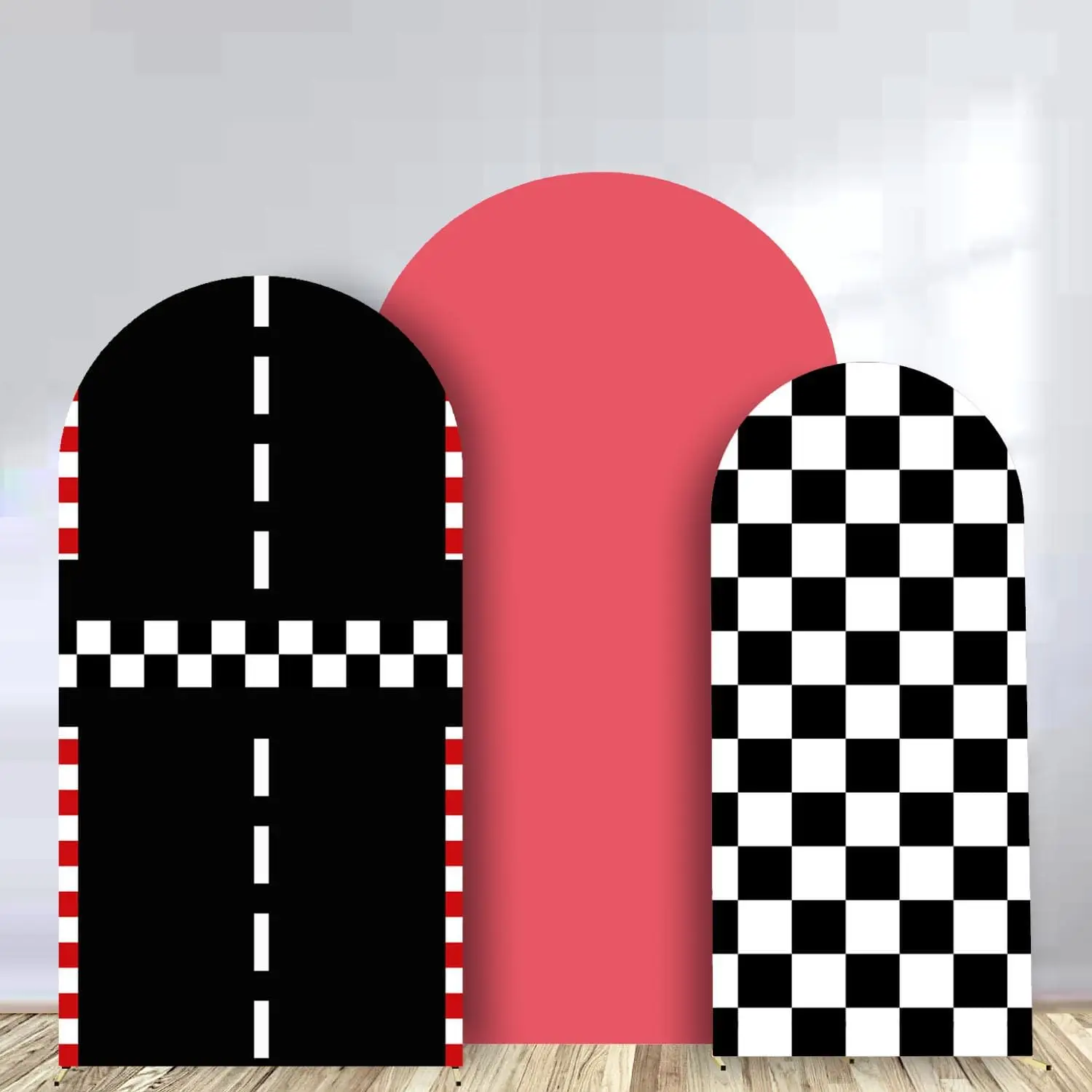 

LS Custom 2-Sided Racing Theme Black White Two Fast Kids Birthday Party Baby Shower Cover Chiara Arch Decor Backdrop Photo