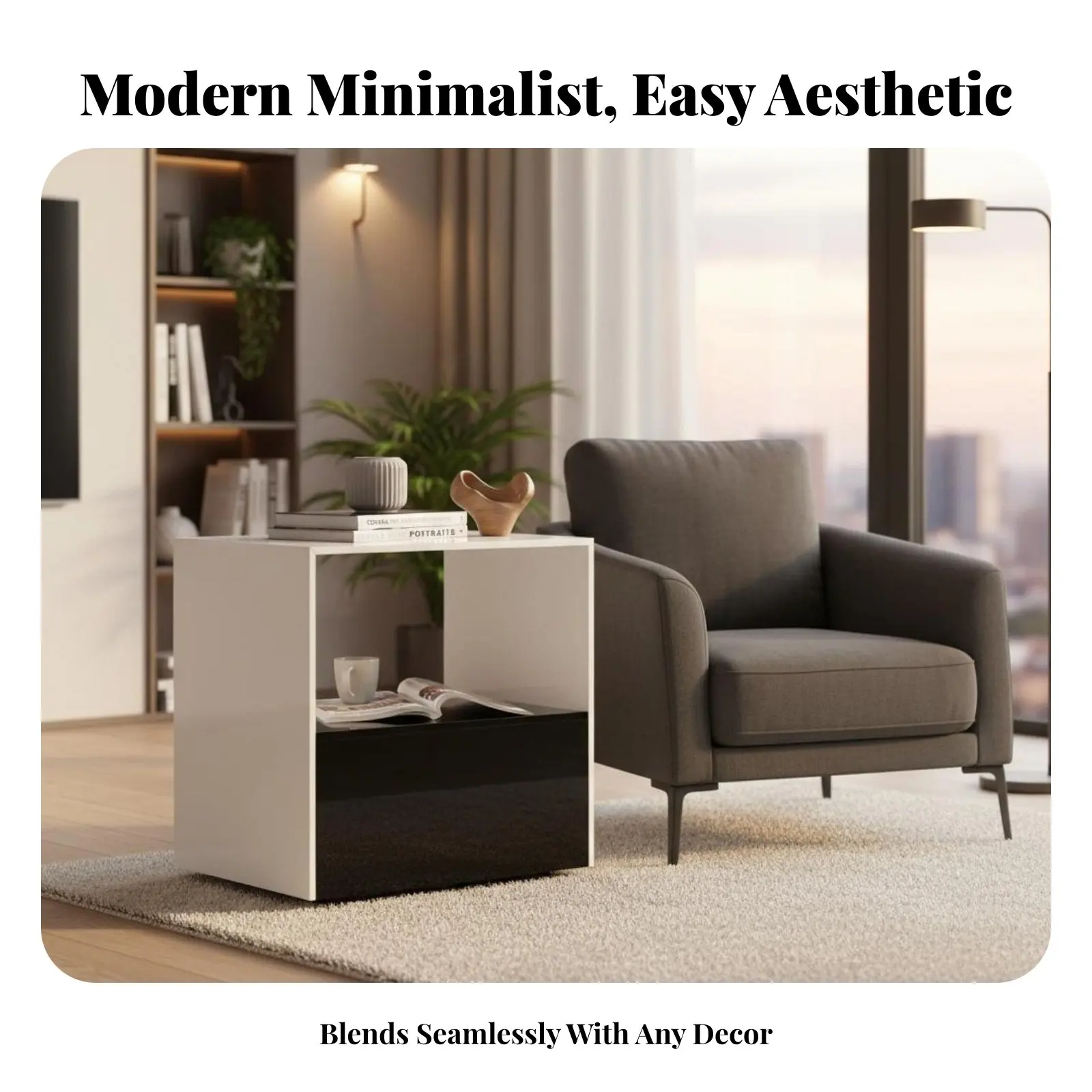

Rotating Cube Organizer Modern Minimalist Aesthetic Nightstand Space Saving Multi-Functional for Homeowners, Bedroom, Study
