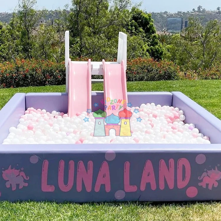 ！@Outdoor Kids Playground Commercial Soft Play Set White Ball Pit Slide with Stair Platform