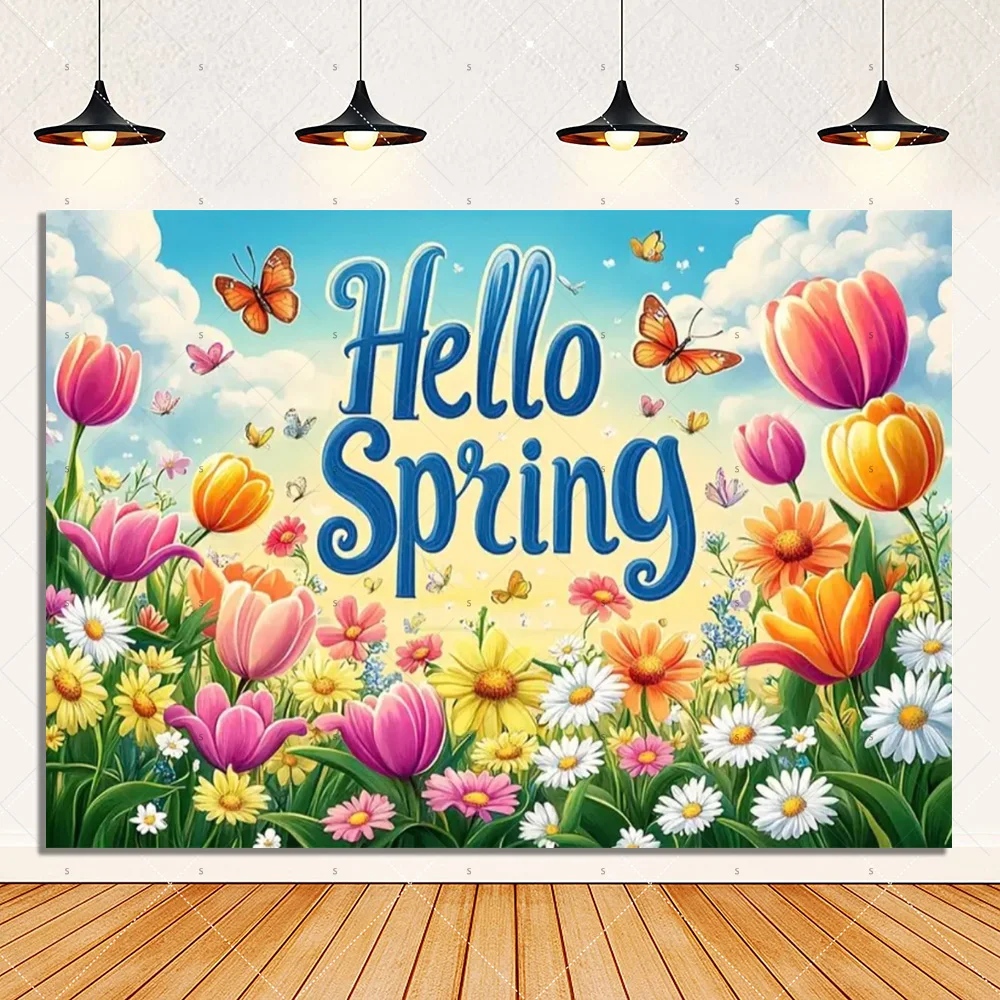 Spring Garden Backdrop Supplies Butterfly Flower Tulip Background Birthday Easter Party Decoration Baby Shower Prop Photo Studio