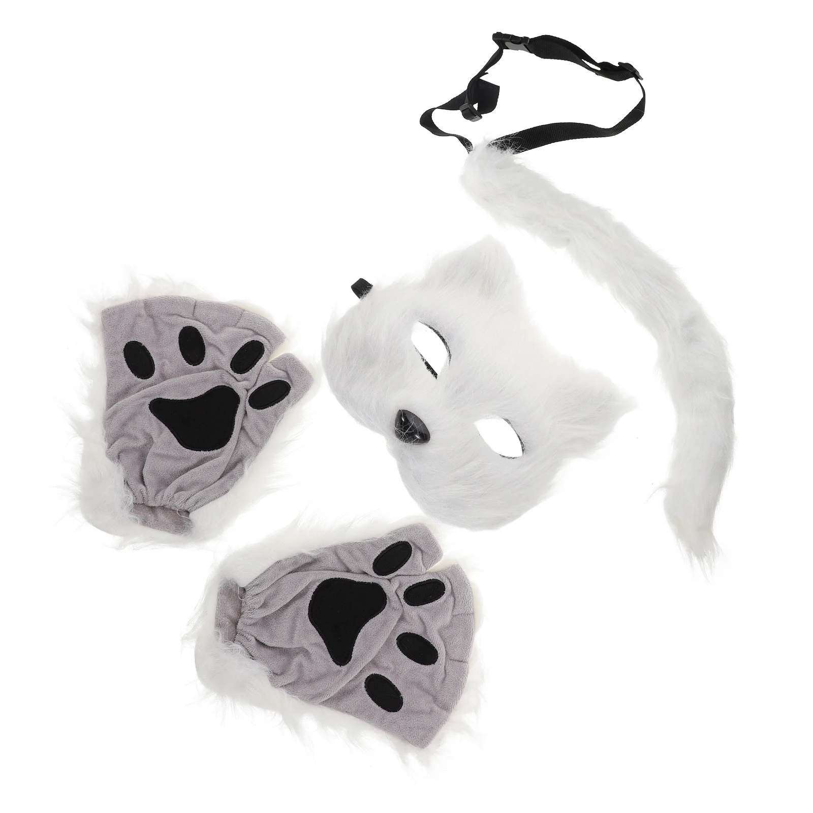 Furry ครึ่งหน้ากาก Paws ถุงมือคอสเพลย์เครื่องแต่งกาย Fox Paws ถุงมือ Faux ฮาโลวีน Masquerade Party
