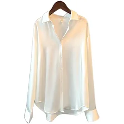 Long Sleeve Satin Shirt Women's Design Sense Spring and Summer Sun-Proof All-Matching Draping Retro Style Shirt Tops