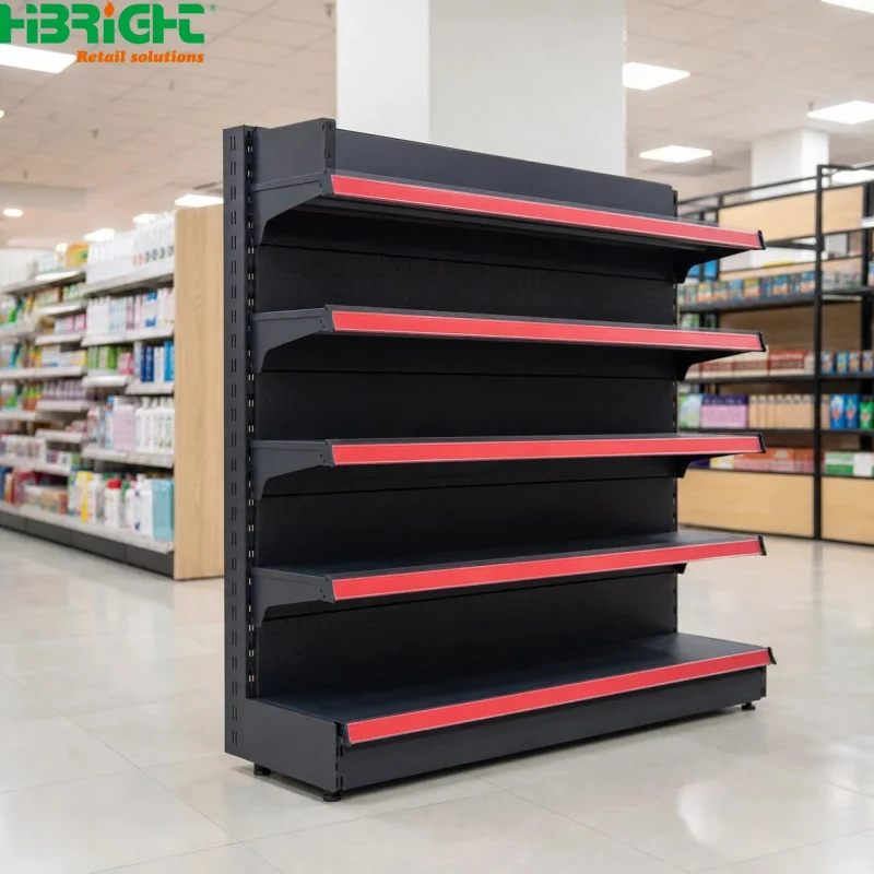 custom.Heavy Duty Black Retail Shelving Modern Industrial Aesthetic Commercial Grocery Supermarket Shelving Sale