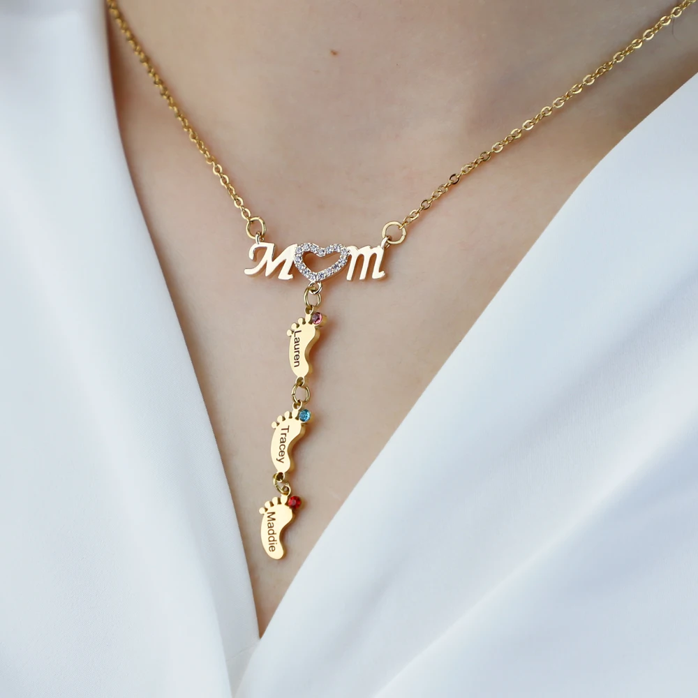 Personal isierte Namen Mutter Halskette Baby Füße Anhänger Halskette Edelstahl Halskette Schmuck Geschenk Muttertag Geschenk – Detail 9