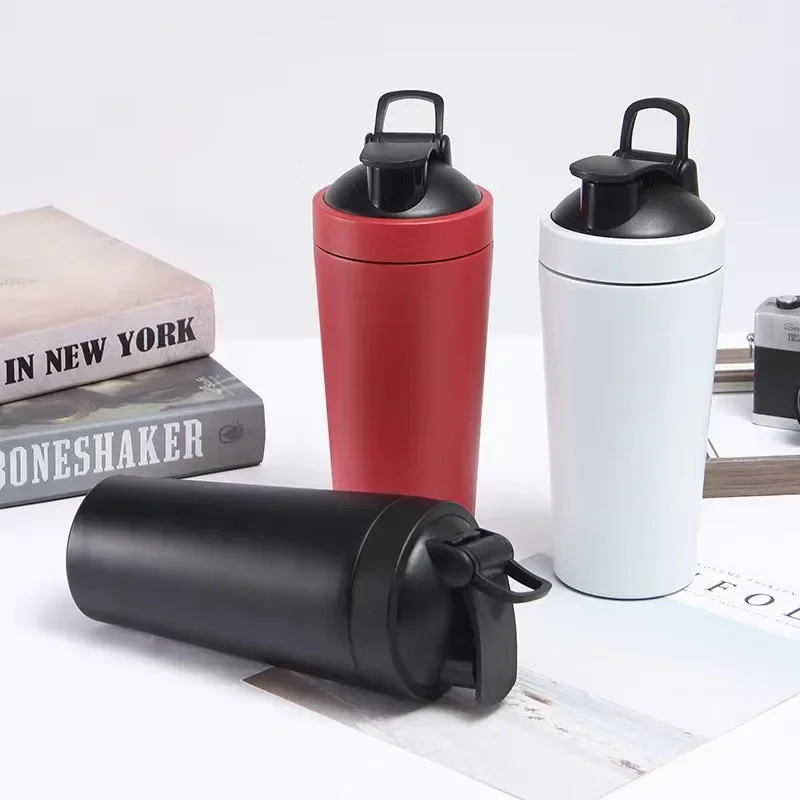 Edelstahl-Proteinpulver-Shaker-Flasche, 500/750 ml, auslaufsichere Wasserflasche für Fitnessstudio, Fitness, Sport, Whey Shakes-Becher mit Skala
