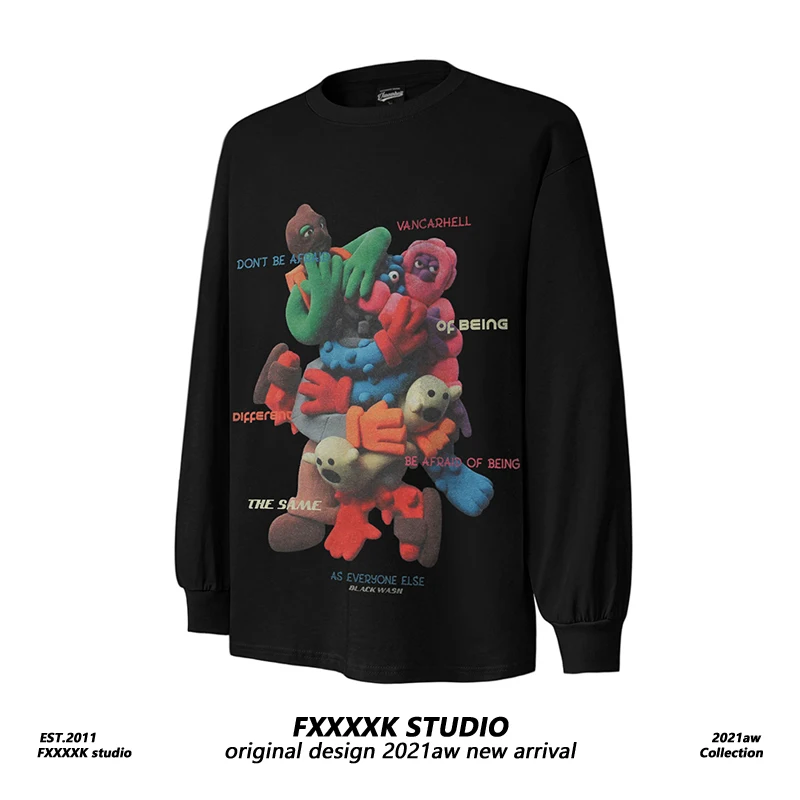 

FXK оригинальная американская ретро забавная милая мультяшная футболка в стиле хип-хоп Long Sve, одинаковый топ для пары, мужская мода