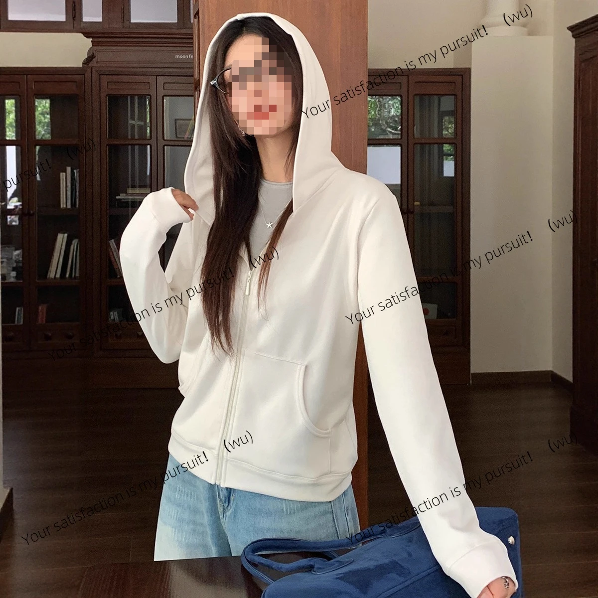 ZOCI-秋と冬のフード付きジッパー付きレディース新作無地厚手カジュアルセーターハイエンドソフトワックストップジャケット