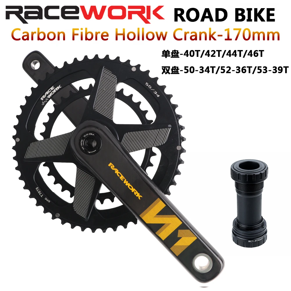 RACEWORK Carbon Fiber Crankset Road Bike 11/12 Speed 170MM Chainring 50-34T/52-36T/53-39T Chainring Bicycle Parts