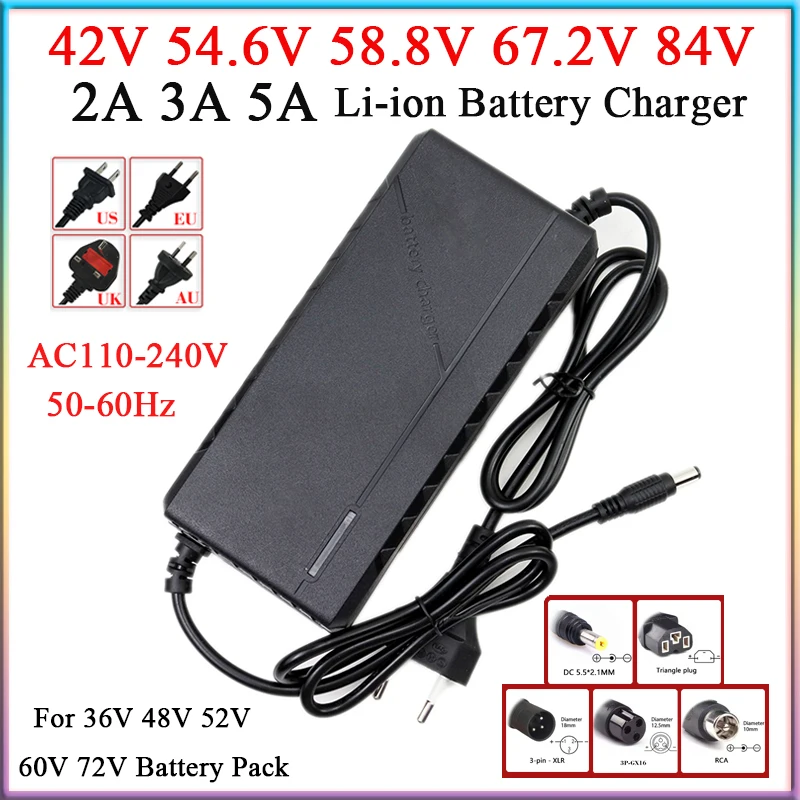 42V 54.6V 58.8V 67.2V 84V 2A 3A 5A Lithium Battery Smart Charger For 10S 13S 14S 16S 20S 36-72V Li-ion Battery Pack Fast charger