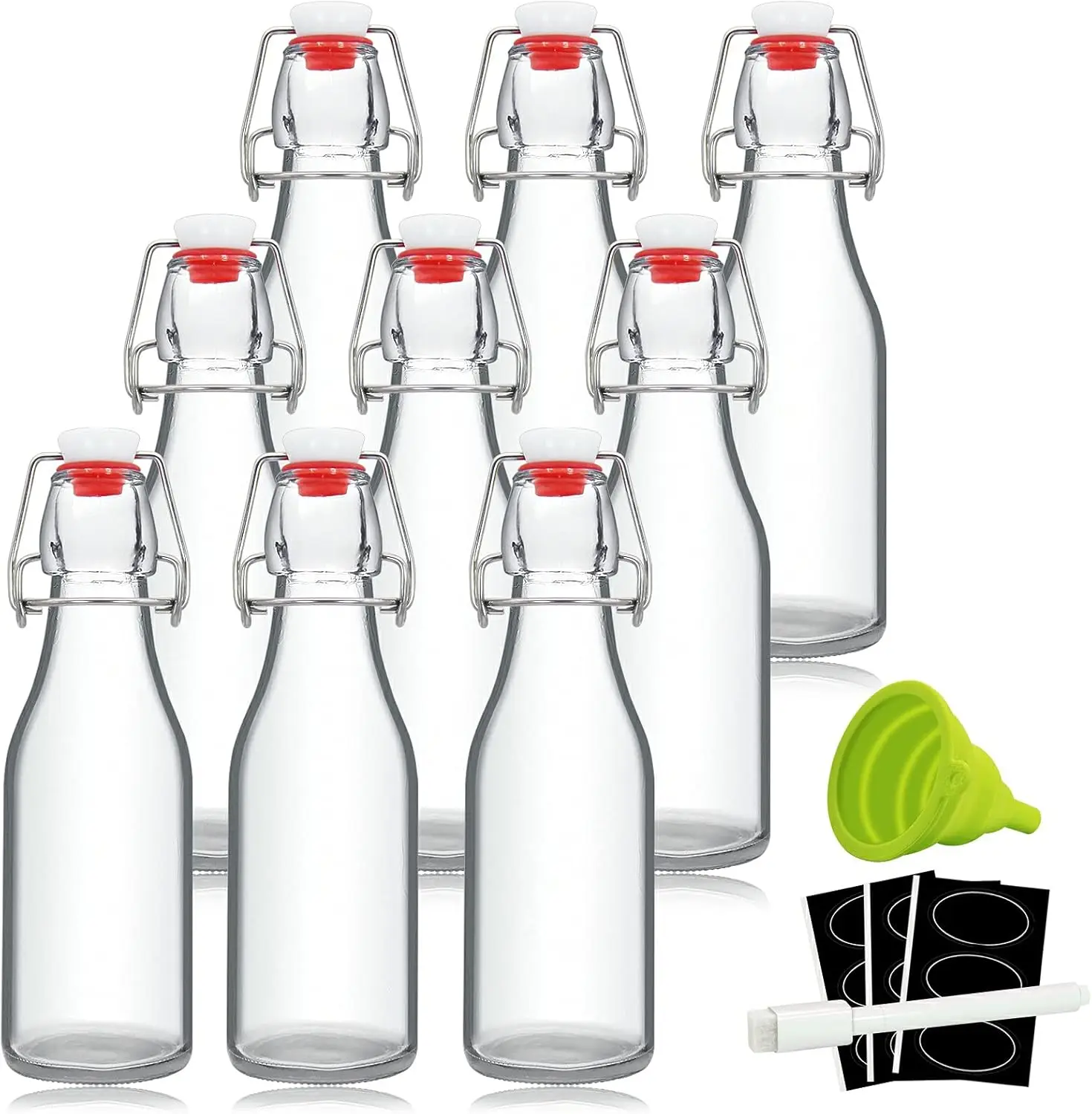 Botellas de Vidrio de 8oz con Tapa Abatible - Botellas de Cerveza con Tapas Herméticas de Goma para Elaboración Casera de Kombucha, Bebidas, Aceite, Vinagre
