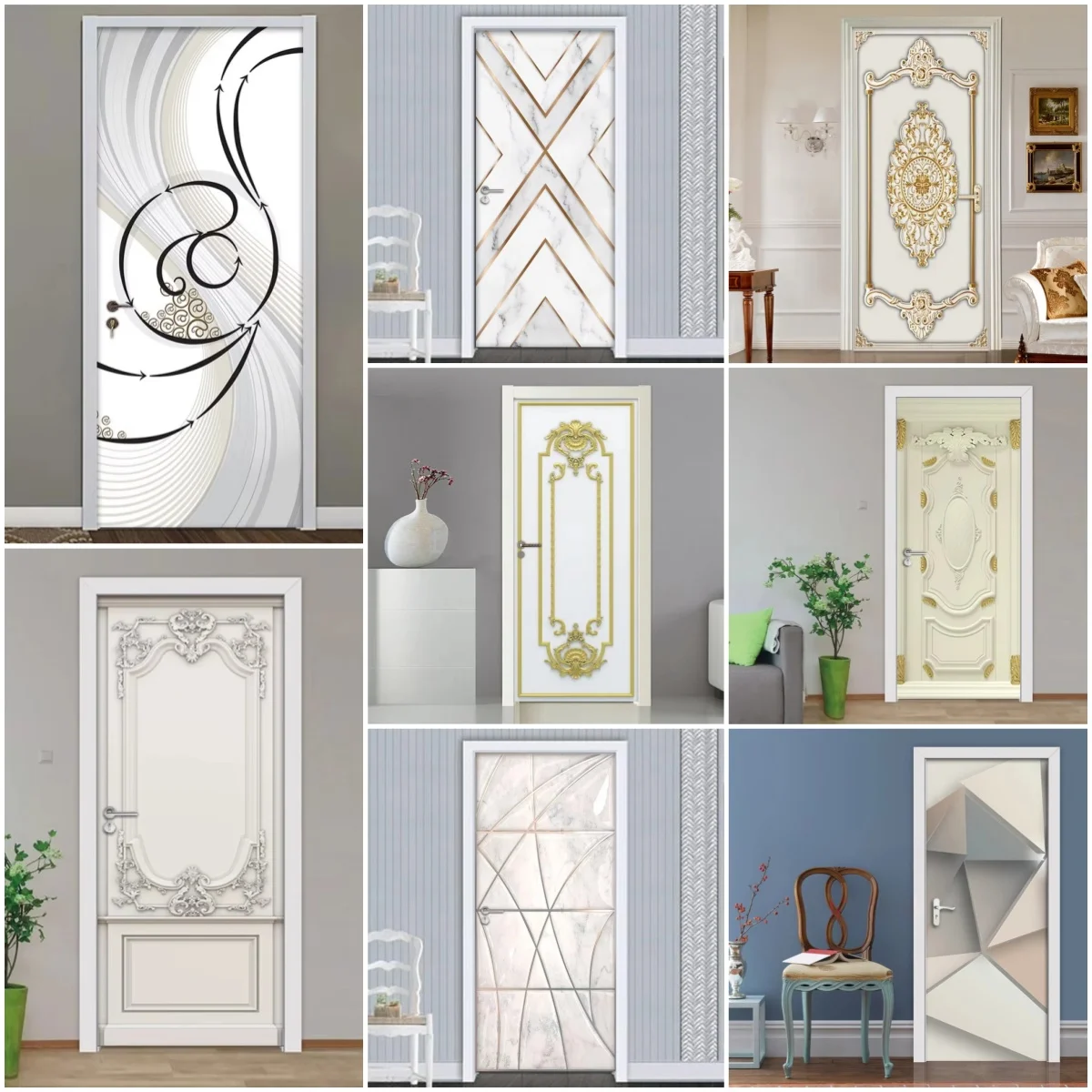 

3D Retro Geometry Door Stickers PVC Poster Art Wallpaper Home Decoration Apartment Elevator Refrigerator 3D Door Stickers Decor