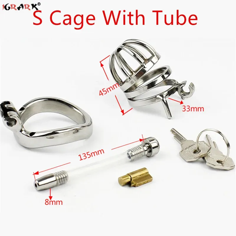 Dispositivo di castità maschile Gabbia per cazzi in acciaio inossidabile Giocattoli sessuali con serratura per uomini Manicotto per pene Anello per pene Giochi per adulti gay Prodotti erotici