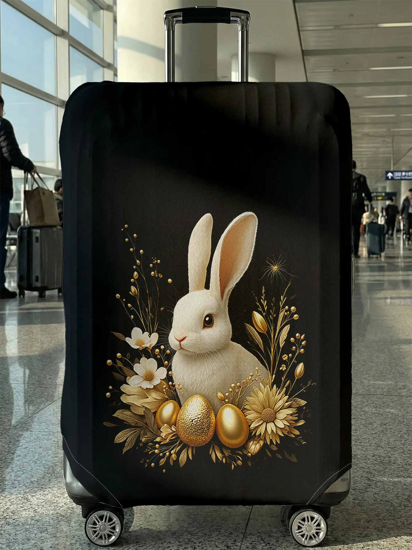 

Easter Gold Egg White Rabbit Flower Luggage Cover, Suitable for 18-32 Inch Luggage Cover, Luggage Handle Glove, Travel Accessori