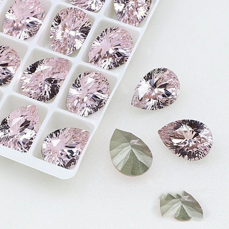 48pcs K9 Teardrop 10x14mm Strass Crystal Rhinestone Diamond Pointback Stones for Bags Needlework Glue Applique Beads