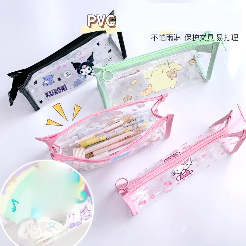 Imagem -02 - Sanrio Kitty Pochacco Pencil Case Melody Transparente Kuromi Pencil Box Papelaria Cosmetic Bolsa Material Escolar 12 Pcs por Lote