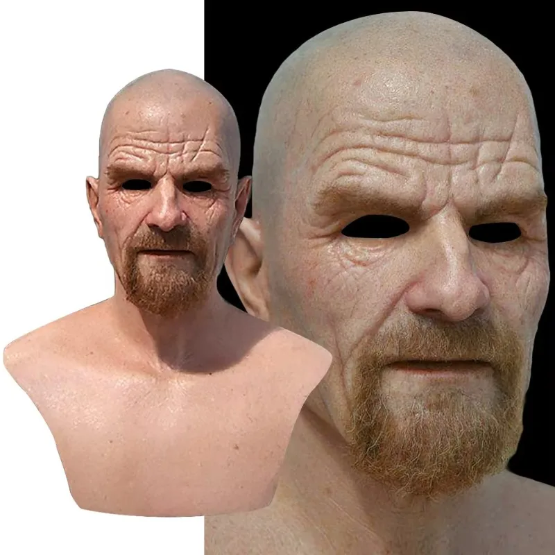 Mask Full Head Latex Realistic Old Man Masks Wrinkle Face Headgear Halloween Cosplay Mask for Adults DD21-609