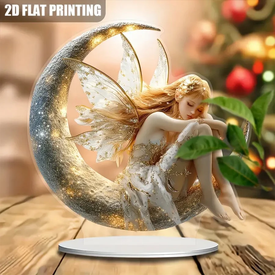 Moon Elf Acrylic Tabletop Decor with Stand - Festive Desk Ornament Perfect for Home And Office Holiday Decoration Ideal Gift for