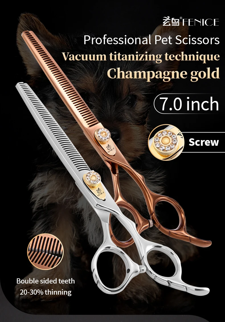 Fenice 7,0 Zoll Doppelzähne Haustier Effilierschere Professionelle Hund Haustier Pflegeschere Tiere Haarschnitt Effilierschere 20-30% – Detail 1