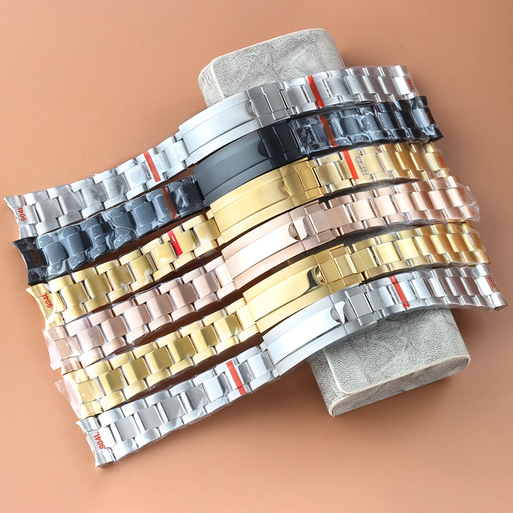 

20mm Watchband Rose Gold/Black/Silver Stainless Steel Watch Strap For SUB GMT HH35 Log Watch Case Polish/Brushed Oyster Bracelet