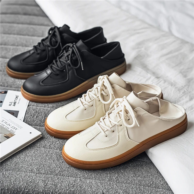 

2026 Designer Men Sneakers Vintage Black Real Leather Cowhide Casual Shoes Lace Up White Flat Walking Shoes Luxury Men Trainers