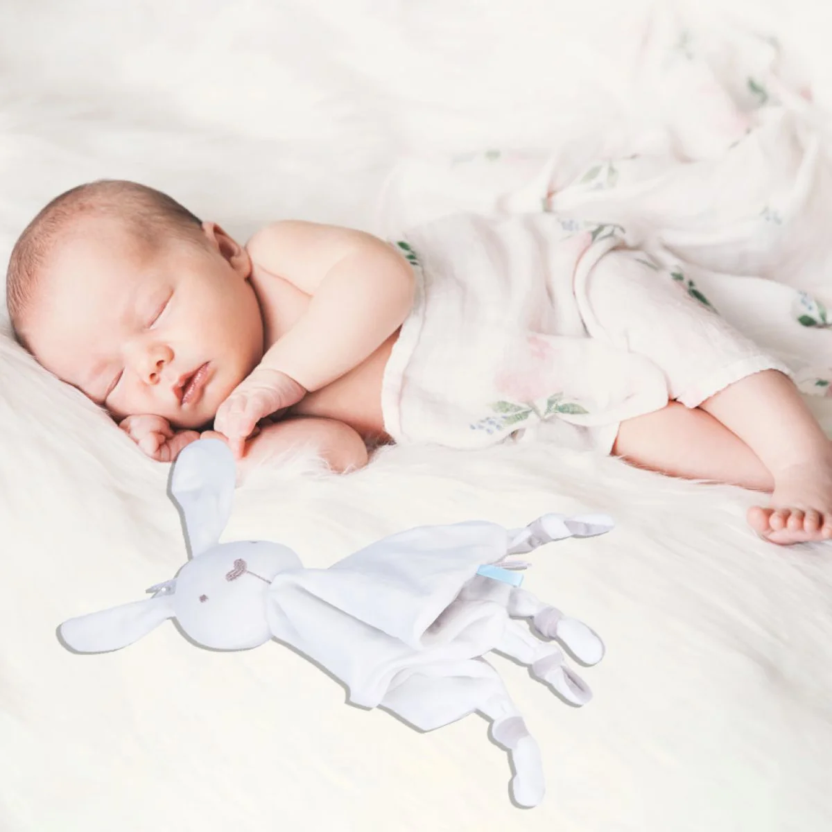 1개 아기 진정 타월 토끼 무늬 부드러운 면 진정용 유아용 타월 동물 디자인 안전 내구성 쉬운 세척 피부 친화적