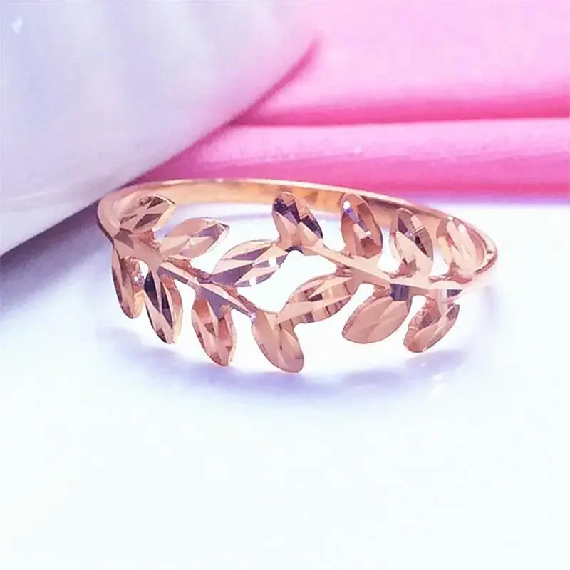 585 Purple Gold 14K Rose Gold Shiny Foliage Wedding Rings for Couples Opening Design Fresh Charm Jewelry Mothers Day Gift