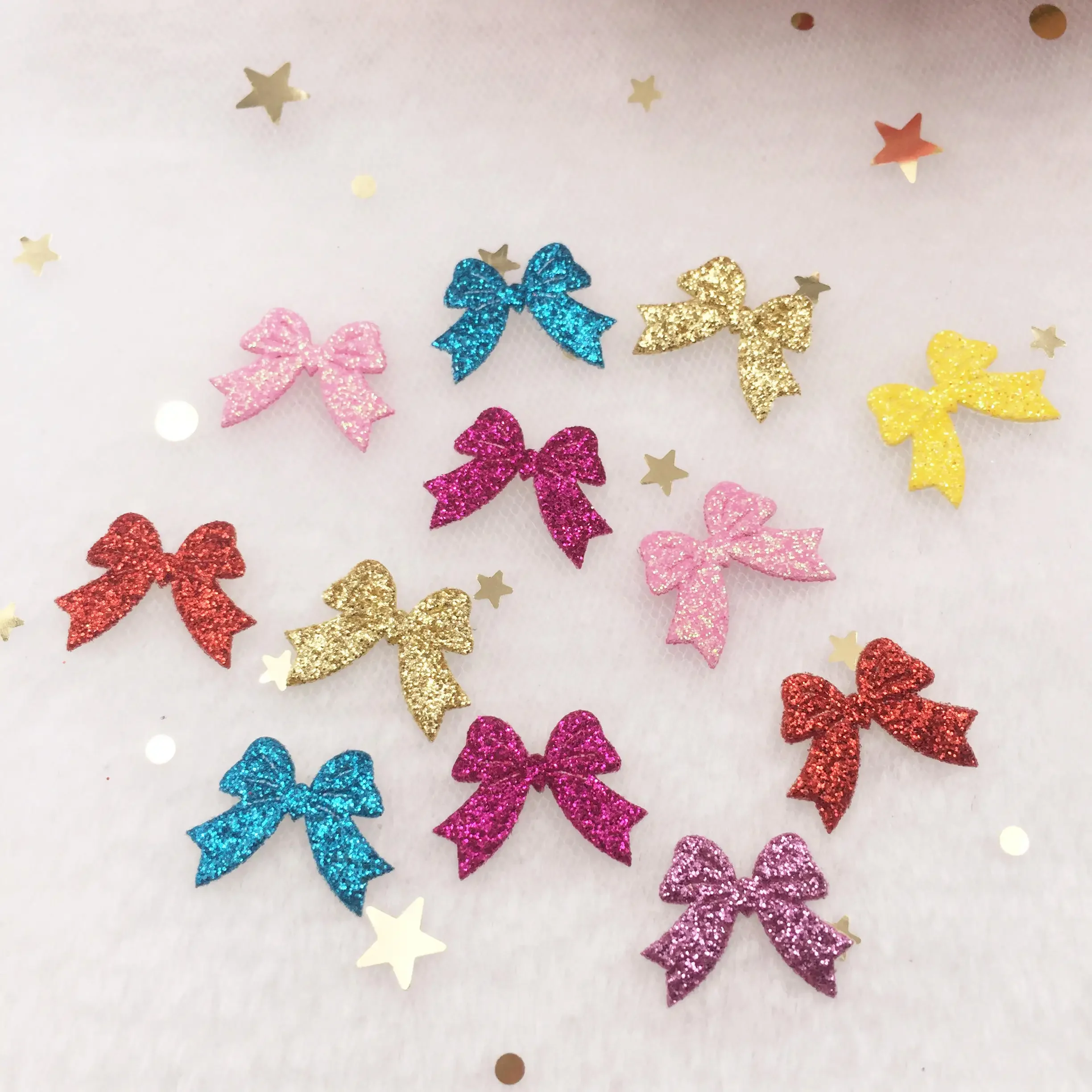 150pcs Glitter Leather Padded Bepowder Bow Applique Patches Wedding DIY Hair Clip Accessories Craft Supplies XE153