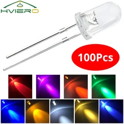100X F5 5mm Round White Red Green Blue Yellow Pink Water Clear Diode Led Super Bright Ligte Emitting Diodes 6000-6500k Lamp Bulb