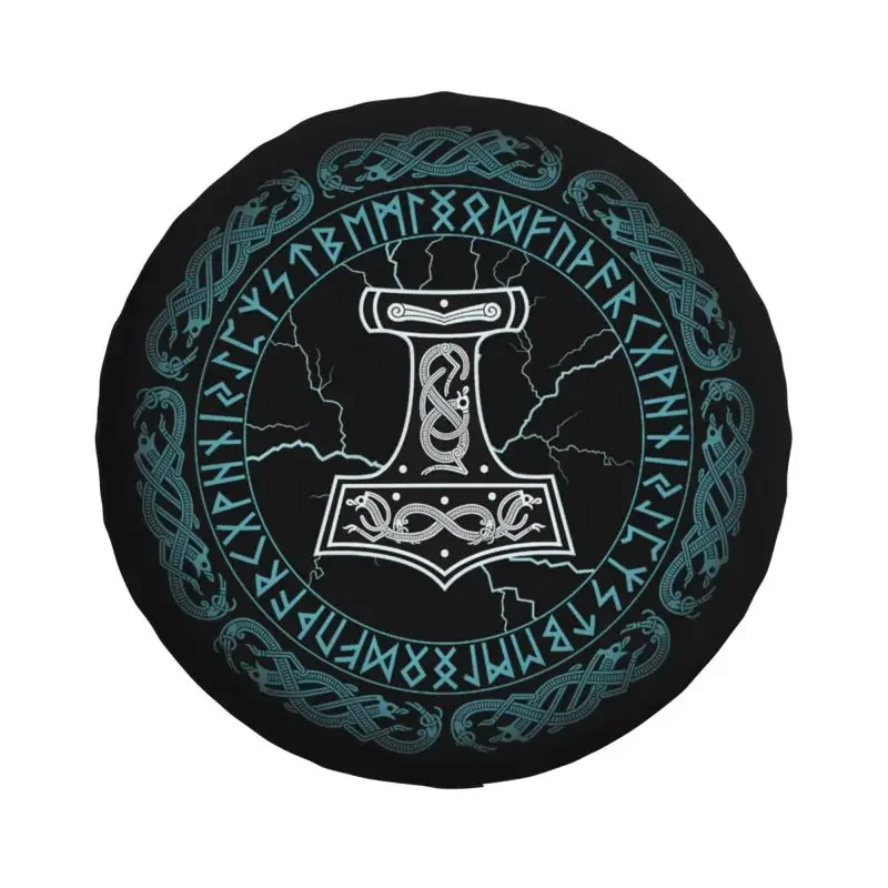 Mjolnir Hammer Of Thor Runes Spare Tire Cover for Grand Cherokee Jeep RV SUV Trailer Viking Car Wheel Protector Covers