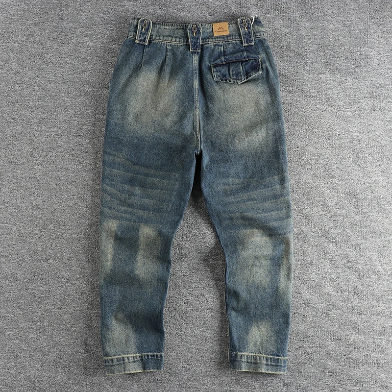 Vintage الجينز الأزرق غسلها البضائع للرجال ، أرجل واسعة ، مستوحاة #2